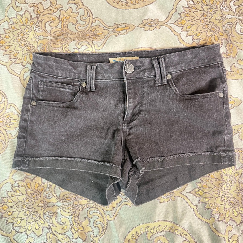 Paris Blues Womens Black Denim Cut Off Shorts Size 11 Frayed Hem Low Rise